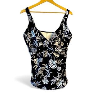 NWOT LANDS END‎ BLACK AND WHITE HAVANA FLORAL TAKINI TOP SIZE 16DD